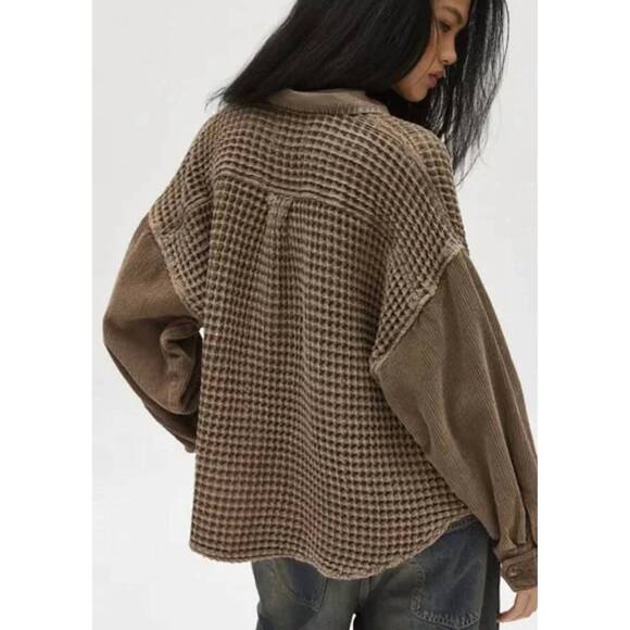 NEW EASEL zola waffle shirt jacket in olive - Picture 3 of 3